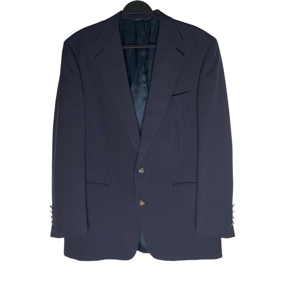 Vintage Men's Burberrys' Sport Coat Navy Single Breasted Silver Logo Buttons - Picture 1 of 16